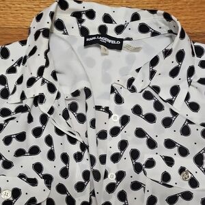 Karl Lagerfeld Monochrome Sunglasses Pattern Blouse
